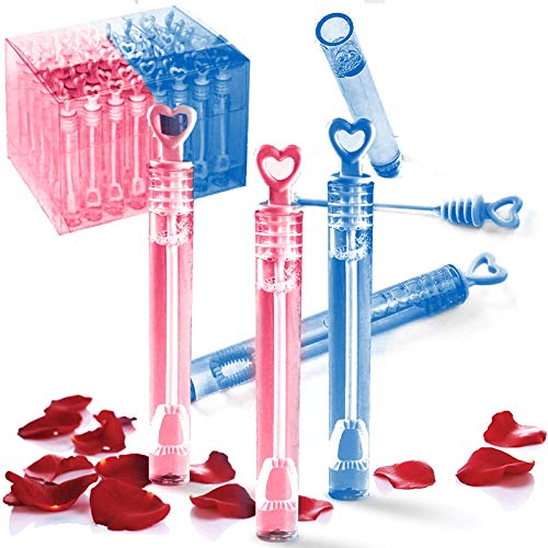 48 Stück Mini-Herz-Blasen-Zauberstäbe – tolles Gastgeschenk für Hochzeiten und Jubiläen (blau/rosa von Liberty Imports