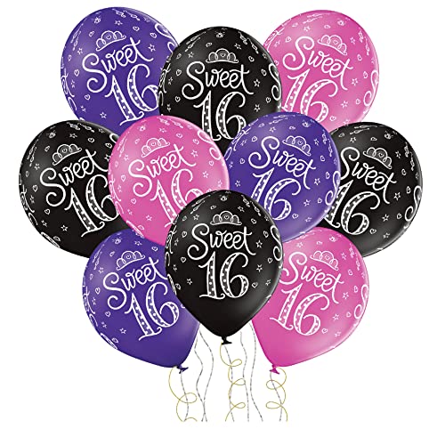 10er Set Luftballons 16 Geburtstag Ballons Sweet 16 Pink Lila Schwarz Deko 16. Geburtstag Mädchen von Libetui