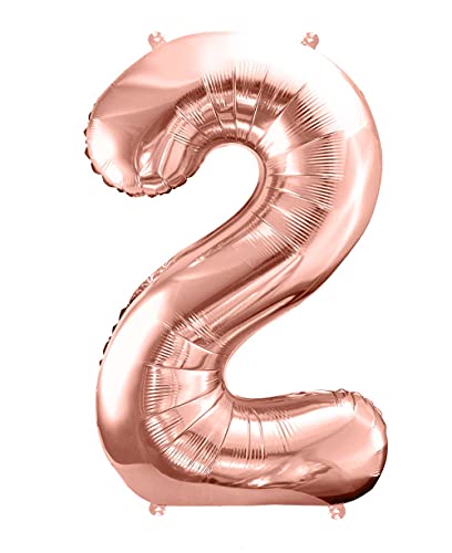 Luftballon 2. Geburtstag Folienballon 2 Geburtstag 86-100cm XXL Ballon 2 Deko 2.Geburtstag Rose Metallic Dekoration Jubiläum 2 Jahre Kindergeburtstag Folienballon Rosegold Zahl 2 von Libetui