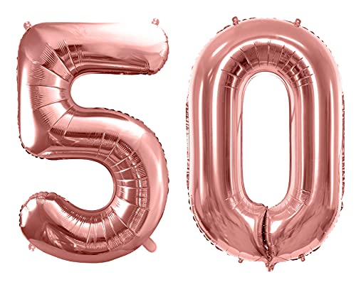 Hochwertiger XXL Folienballon 50. Geburtstag Rosegold Metallic Ballon 50 Größe 100cm Luftballon 50. Geburtstag Ballon Zahl 50 Gold von Libetui