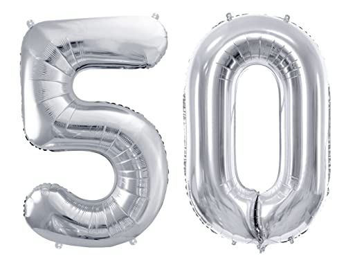 Hochwertiger XXL Folienballon 50. Geburtstag Silber Metallic Ballon 50 Größe 100cm Luftballon 50. Geburtstag Ballon Zahl 50 Silber von Libetui