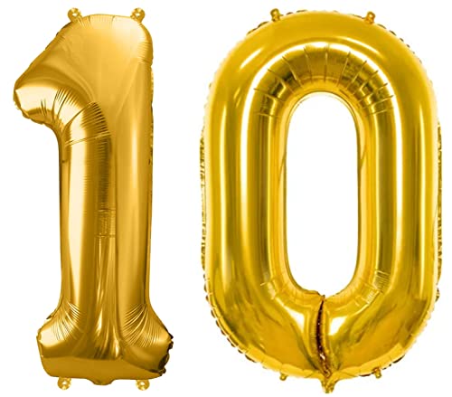 Luftballon 10. Geburtstag Gold Folienballon 10 XXL Größe 86cm-100cm Dekoballon 10 Geburtstag Deko Jubiläum 10 Jahre Folienluftballon Zahl 10 von Libetui