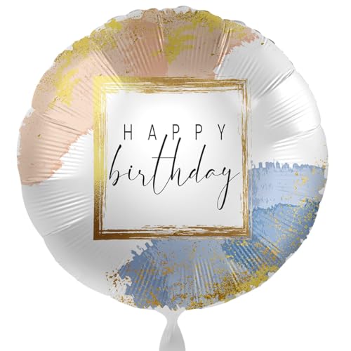 Eleganter Folienballon Happy Birthday Ballon Geburtstag modern Luftballon Geburtstag Geschenk Frauen Männer, Helium geeignet, Blau Gold, Made in EU von Libetui