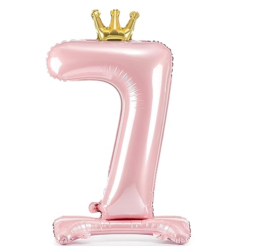 Folienballon 7. Geburtstag XXL Ballon 7 Pink stehen Ballon 7 Geburtstag Mädchen Kindergeburtstag Luftballon Zahl 7 Rosa goldene Krone, 84cm von Libetui