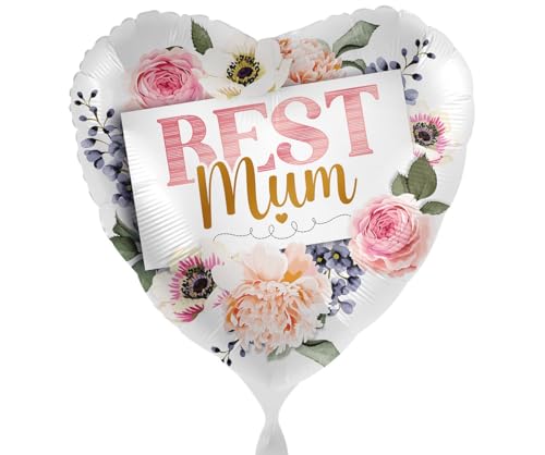 Folienballon Best Mum Beste Mama Ballon Muttertag Deko Geschenk Mama Geburtstag Mutter Luftballon Blumen Geschenk Mutti, Made in EU, Helium geeignet von Libetui