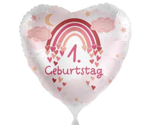 Folienballon Erster Geburtstag Regengbogen Ballon 1. Geburtstag Mädchen 1 Jahr Luftballon, Made in EU, Herzballon Helium geeignet von Libetui