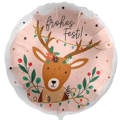 Folienballon 'FROHES FEST' niedlicher Hirsch Weihnachtshirsch Elch Ballon Deko Weihnachten Weihnachtsfeier Luftballon Made in EU, Geschenk zu Weihnachten von Libetui