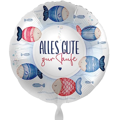 Folienballon zur Taufe alles Gute Motiv Fische Ballon Taufe Junge Mädchen -Made in EU- Dekoration Tauffeier Luftballon ungefüllt, Helium geeignet von Libetui