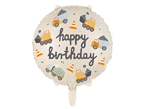 Folienballon Happy Birthday Ballon Fahrzeuge Luftballon Baustelle Geburtstag Junge Luftballon Kran Laster Bagger, 35cm von Libetui