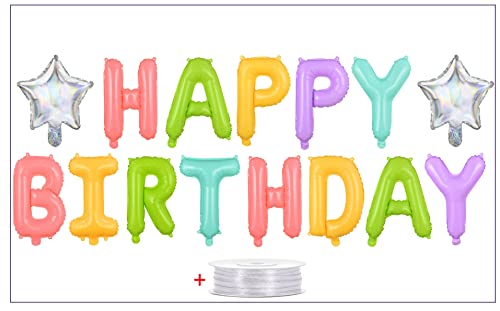 Folienballon Happy Birthday Buchstaben Partykette Pastell Bunte Deko Geburtstag Kinder Erwachsene Kindergeburtstag Girlande von Libetui