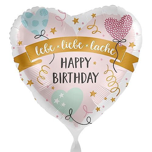 Folienballon Happy Birthday lebe liebe lache Ballon Geburtstag Mädchen Frauen Geschenk Luftballon Herzen Rosa Made in EU von Libetui