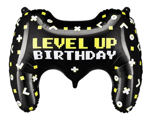 Folienballon Happy Birthday 'Level Up' Ballon Geburtstag Junge Mädchen Erwachsene Deko & Geschenk zum Geburtstag Luftballon Gamer Spieler, 60cm von Libetui