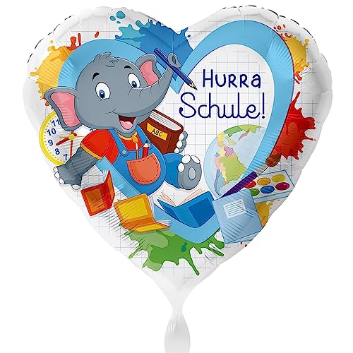 Folienballon Hurra Schule Luftballon Einschulung Schulkind Elefant Schulanfang Ballon Schulstart Ballon Made in Germany & USA- Helium geeignet von Libetui