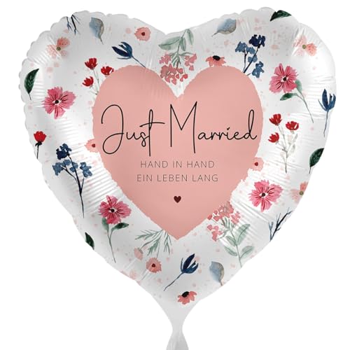 Folienballon Just Married Hand in Hand ein Leben lang Luftballon Hochzeit Geschenk Brautpaar Luftballon EU Hochzeitsdeko Ballon Flitterwochen Honeymoon von Libetui