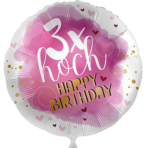 Folienballon dreimal Hoch Happy Birthday 3x Hoch Deko Geburtstag Ballon Erwachsene Kinder Luftballon Made in EU von Libetui