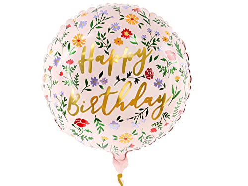 Folienballon Happy Birthday Blumen Ballon Geburtstag Mädchen Frauen Dekoballon Luftballon Hellrosa von Libetui