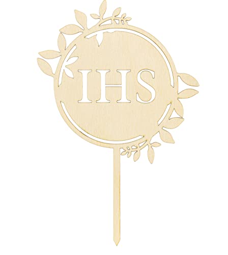 Holz Cake Topper Taufe Kommunion Konfirmation Kuchenstecker IHS Kuchendeko, 23cm, Made in EU von Libetui