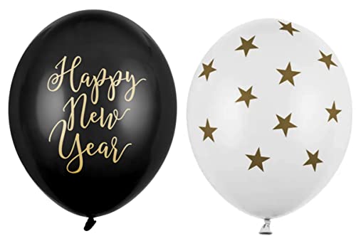 Set 10 Luftballons Neujahr Deko Ballons Happy New Year Luftballon Schwarz Gold Stern Neues Jahr Deko Silvester Ballons Neues Jahr 10 Stück von Libetui