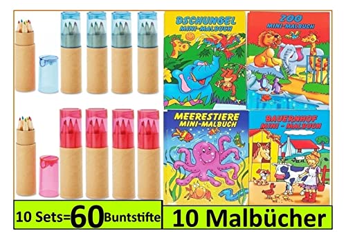 Libetui 10 Sets mehrfarbige Buntstifte Malbücher für Kindergeburtstag Kinderparty Hochzeit Gastegeschenke Mitgebsel von Libetui