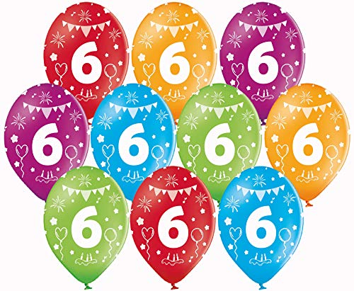 10 bunte Luftballons 6. Geburtstag Made in EU Luftballon Deko 6 Geburtstag Mädchen Junge Ballon 6 Luftballons Zahl 6, Helium geeignet, Größe 32cm von Libetui