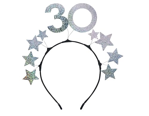 Libetui Glamouröser Haarreif 30 Geburtstag Frauen funkelnde Sterne Silber Stirnband Kostüm Geschenk 30. Geburtstag Krone Kopfschmuck Stern Glitzer, Einheitsgröße von Libetui
