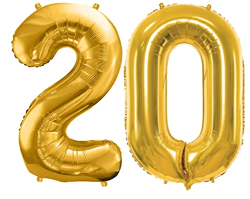 Luftballon 20. Geburtstag Gold XXL Größe 86cm-100cm goldener Folienballon 20 Dekoballon 20 Geburtstag Deko Jubiläum 20 Jahre Folienluftballon Zahl 20 Gold von Libetui