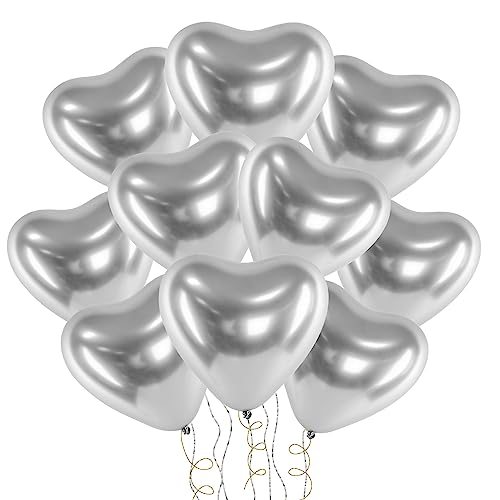 Set 10 Luftballons Herzen Liebe Deko Silberhochzeit Geburtstag Silberne Hochzeit, Made in EU, Ballons Silber 30cm Set 10 Luftballons Herzen Liebe Deko Silberhochzeit Geburtstag Silberne Hochzeit, Made in EU, Ballons Silber 30cm von Libetui
