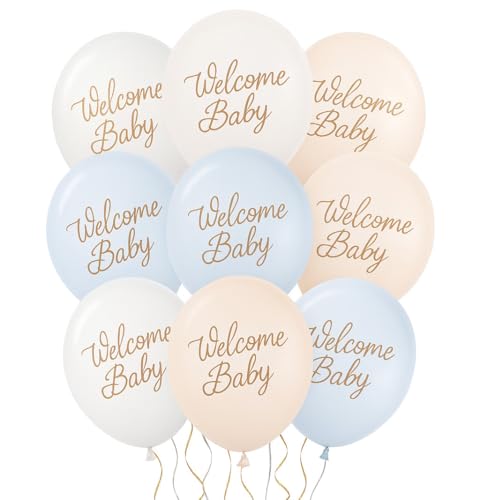 Set 10 Luftballons Welcome Baby pastell Ballons Babyparty Geburt Willkommen Baby Junge Mädchen Luftballon Made in EU, Helium geeignet von Libetui