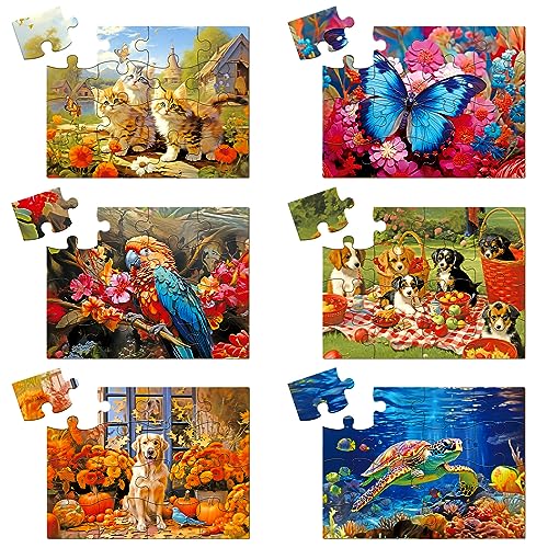 Libima 6 Stück große Puzzleteile Demenz Alzheimer Produkte für Senioren Holz Demenz Aktivitäten und Demenzspiele 16 Stück einfache Puzzles Geschenke Spielzeug für Erwachsene ältere Menschen (Tier) von Libima