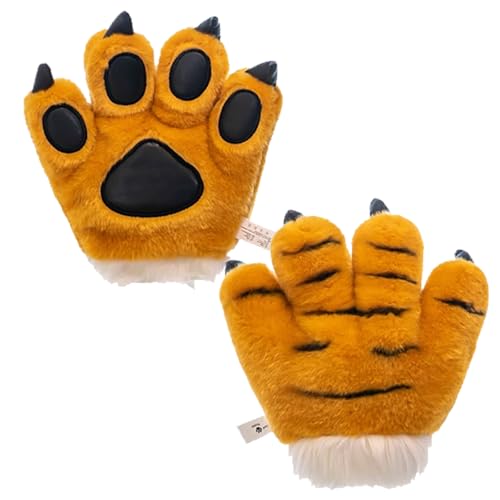 2 Stück Fursuit Füße Pfote 10 Zoll süße weiche Kurze Plüsch Tiger Tier Handschuhe Simulation Cartoon pelzigen Pfoten Kostüm Zubehör für Cosplay Party Ball von Licsaliwe