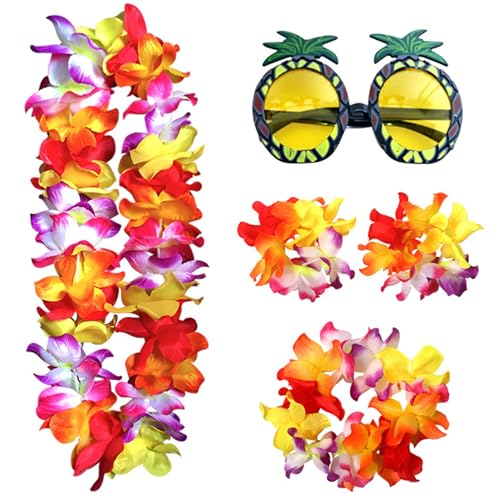 Ananas -Sonnenbrille und hawaiianische Leis, Blumesn Halskette Hawaiianische Brille Faux Blumesn Halskette, Luau -Party -Dekorationen für Sommerferien, Strand, Poolparty (farbenfroh) von Licsaliwe