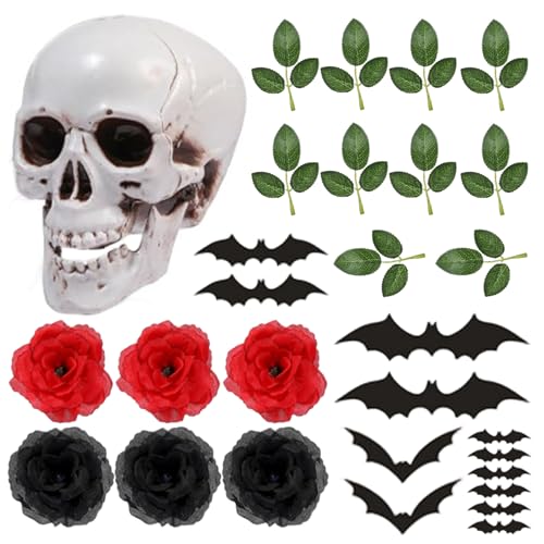 Gothic Halloween Cake Topper Set, 29pcs Schädel mit Rosen/Fledermäusen/Zweigen, gruseliges Partydekor für Cupcakes/Desserts Gothic Halloween Cake Topper Set, 29pcs Schädel mit Rosen/Fledermäusen/Zweigen, gruseliges Partydekor für Cupcakes/Desserts von Licsaliwe
