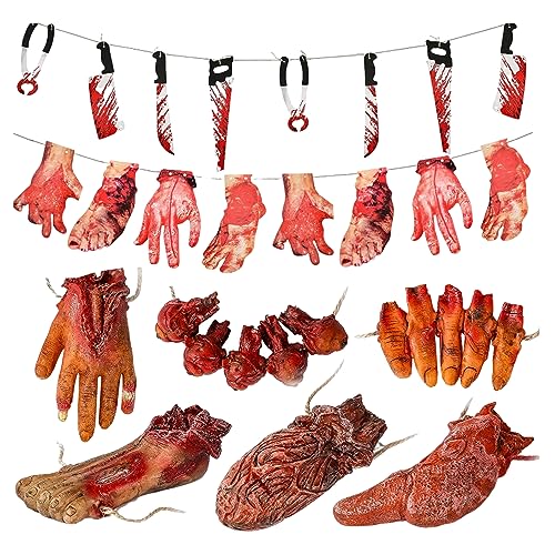 Halloween Decoration Requisiten, 8pcs/Set gruseliger Hanging Breverblut Girland Banner, hängende gruselige gefälschte gebrochene Körperteile für Spukhaus Vampire Zombie Partyzubehör Halloween Decoration Requisiten, 8pcs/Set gruseliger Hanging Breverblut Girland Banner, hängende gruselige gefälschte gebrochene Körperteile für Spukhaus Vampire Zombie Partyzubehör von Licsaliwe