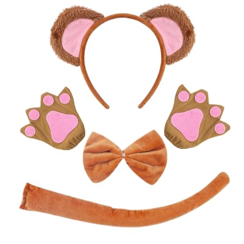 Licsaliwe Affenkostüm, 4pcs/Set Kids eingröße ein Set-Stoff, brauner Affenanzug mit Ohren Biegeschuhhandschuhen für Halloween-Karneval-Partys von Licsaliwe