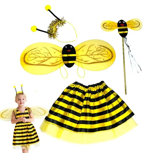 Licsaliwe Bienenkostüm für Kinder 4-teiliges Bienenkostüm-Set mit gelbem Flügel gestreiftem Rock Antennen-Stirnband und Zauberstab für Halloween-Cosplay Festivals und Mottopartys Licsaliwe Bienenkostüm für Kinder 4-teiliges Bienenkostüm-Set mit gelbem Flügel gestreiftem Rock Antennen-Stirnband und Zauberstab für Halloween-Cosplay Festivals und Mottopartys von Licsaliwe