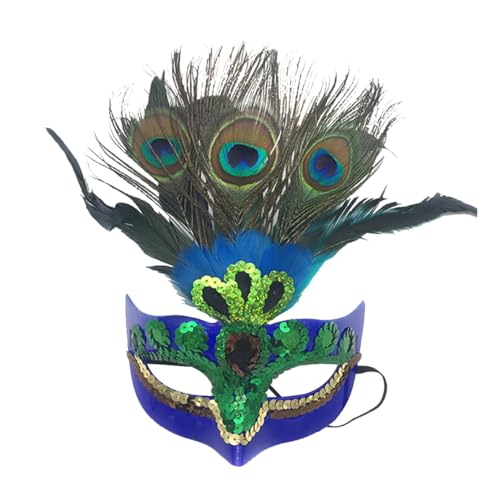 Licsaliwe Blue Peacock Maskerade -Maske, venezianische Partymaske mit Strasssteinen für Frauenabschlussball, Ball, Karneval Gras von Licsaliwe