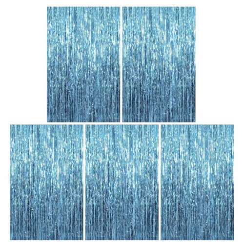 Licsaliwe Blue Tinsel Backdrop, 5pcs Metallic Foil Randvorhänge für Geburtstag Hochzeitsfeier/ 39.4x78.7in von Licsaliwe