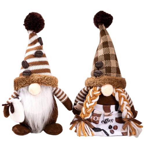 Licsaliwe Cafe Thema Kaffee GNOME Paar Plüsch, 2pcs Entzückende Winter Weihnachten Thanksgiving Holiday Home Tischdekoration von Licsaliwe