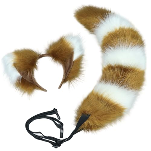 Licsaliwe Fuchsohren- und Schwanz-Set weiches Flauschiges Fuchsohren-Stirnband und Verstellbarer pelziger Schwanz Gothic-Punk-Zubehör für Halloween-Party-Cosplay-Kostüm Braun von Licsaliwe
