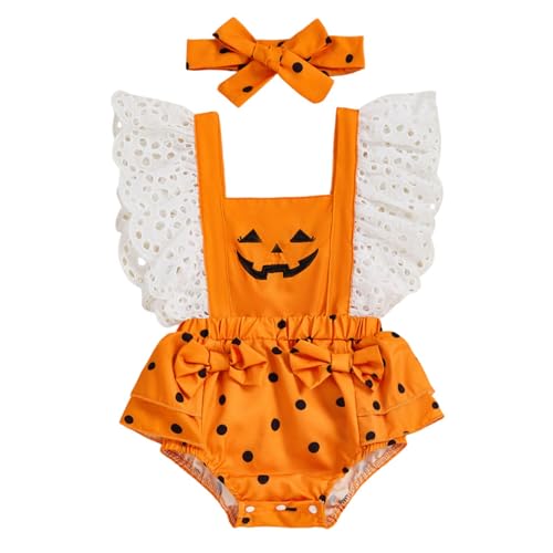 Licsaliwe Halloween-Baby-Outfit weiche Baumwolle Baby-Mädchen-Halloween-Outfit süßer ärmelloser Einteiler-Overall für die Home-Party Orange von Licsaliwe