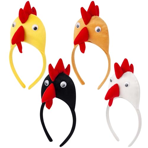 Licsaliwe Hühnchen -Stirnbandkostüm, 4pcs 3D Elastic Stirnband für Kindergeburtstagsfeier Cosplay -Gefälligkeiten/4, 7 x 9, 5 Zoll von Licsaliwe