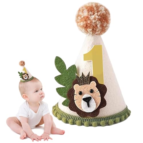 Licsaliwe Hut zum ersten Geburtstag Löwen-Design Hut zum 1. Geburtstag mit Plüschball-Topper und Kinnriemen 10, 2 x 15, 2 cm Vlieskrone für Party Feier Foto Licsaliwe Hut zum ersten Geburtstag Löwen-Design Hut zum 1. Geburtstag mit Plüschball-Topper und Kinnriemen 10, 2 x 15, 2 cm Vlieskrone für Party Feier Foto von Licsaliwe