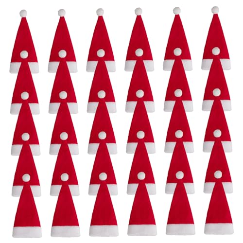 Licsaliwe Mini Santa Hats, 30pcs Weihnachtstischdekor für Besteck, Süßigkeiten, Weinflasche, Partyfestaccessoires/4, 7x2, 4 Zoll von Licsaliwe