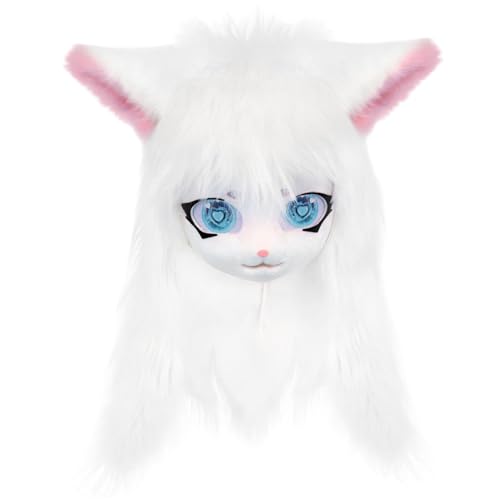 Licsaliwe Pelzkopf süßer Plüsch-Fursuit-Kopf mit großen Augen Ohren und Langen Haaren Pelzkostüm für Halloween-Maskerade-Cosplay Weiß Licsaliwe Pelzkopf süßer Plüsch-Fursuit-Kopf mit großen Augen Ohren und Langen Haaren Pelzkostüm für Halloween-Maskerade-Cosplay Weiß von Licsaliwe