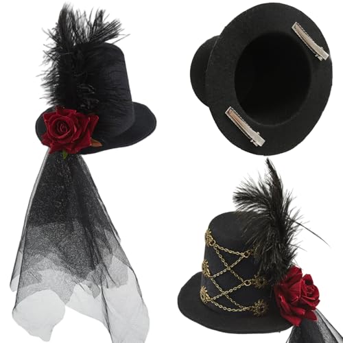 Licsaliwe Steampunk-Hut mit Schleier und Federn viktorianischer Zylinder mit Clip für Damen Kopfbedeckung Halloween-Kostümzubehör Licsaliwe Steampunk-Hut mit Schleier und Federn viktorianischer Zylinder mit Clip für Damen Kopfbedeckung Halloween-Kostümzubehör von Licsaliwe