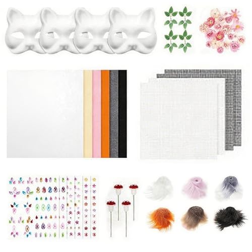 Licsaliwe Therian-Masken-Set Halloween-Dekoration DIY-Katzenmasken-Set mit Pelzstreifen Augennetz Filztuch Strass-Aufkleber künstlichen Blättern Blumen Pilzen für Maskenball-Partys und Cosplay Licsaliwe Therian-Masken-Set Halloween-Dekoration DIY-Katzenmasken-Set mit Pelzstreifen Augennetz Filztuch Strass-Aufkleber künstlichen Blättern Blumen Pilzen für Maskenball-Partys und Cosplay von Licsaliwe