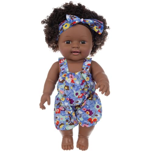 Schwarze Babypuppe, 12 Zoll Afroamerikaner Puppe mit beweglichen Gelenken und lockigem Haar, realistisch für Kindergeschenke (lila) von Licsaliwe