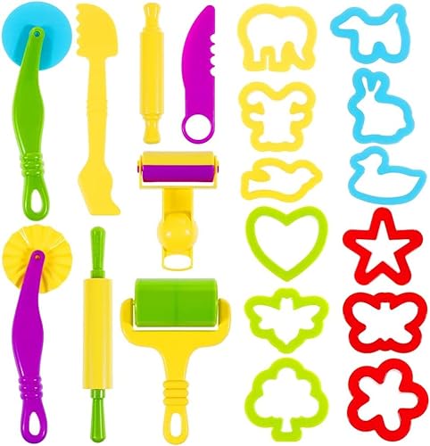 Lictin Knetwerkzeug Knete Zubehör 20 Pcs Teig Plastilin Werkzeuge Teigwerkzeug Ausstechformen Spielzeug Kinder, Mehrfarbig von Lictin