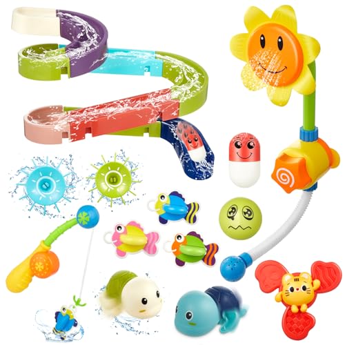 Lictin Badewannenspielzeug, Badespielzeug ab 1-6 Jahre, Wasserspielzeug Kinder mit Dusche, Badespielzeug Baby Angelspiel, Badewannen Spielzeug Dinosaurier, Spielzeug Badewanne Geschenk Mädchen Junge von Lictin