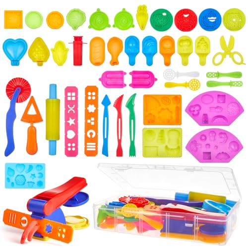 Lictin Knete Zubehör, 43 Stück Set Knetwerkzeug für Kinder, Play Doh Zubehör Küchenspielzeug, Creation Burger & Pizza, Kinderknete, Nudelholz von Lictin
